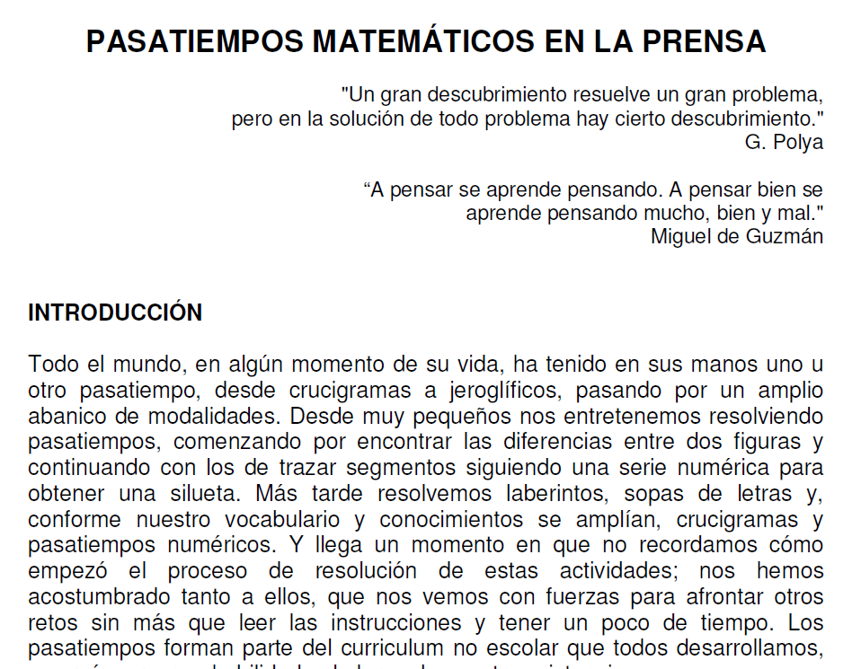 Pasatiempos matem&aacute;ticos de la prensa