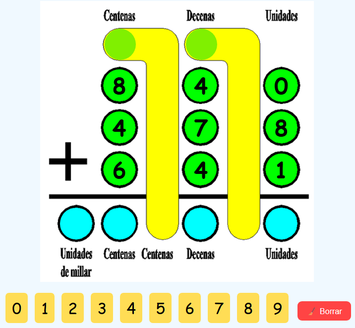 Suma de tres sumando con tres dígitos