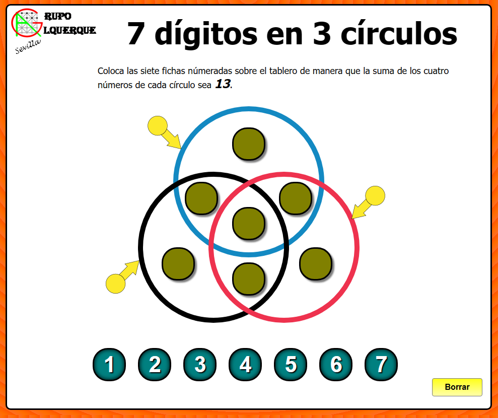 7 d&iacute;gitos en 3 c&iacute;rculos